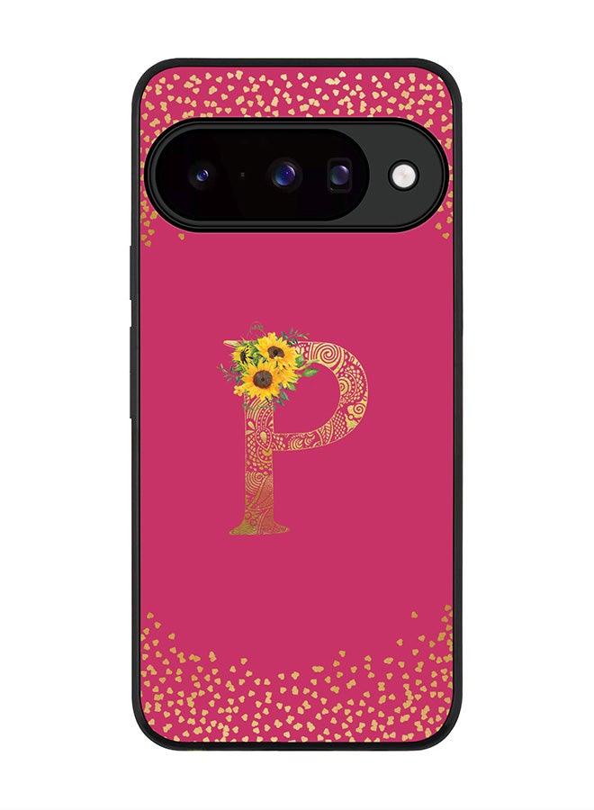 For Google Pixel 10 Case,Slim fit Camera Protection, Shockproof Thin Phone cover  - Custom Floral Monogram - P ( Deep Pink )